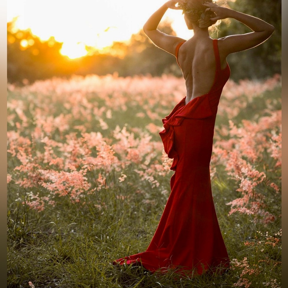 Bright Red Low-back Fit and Flare Gown